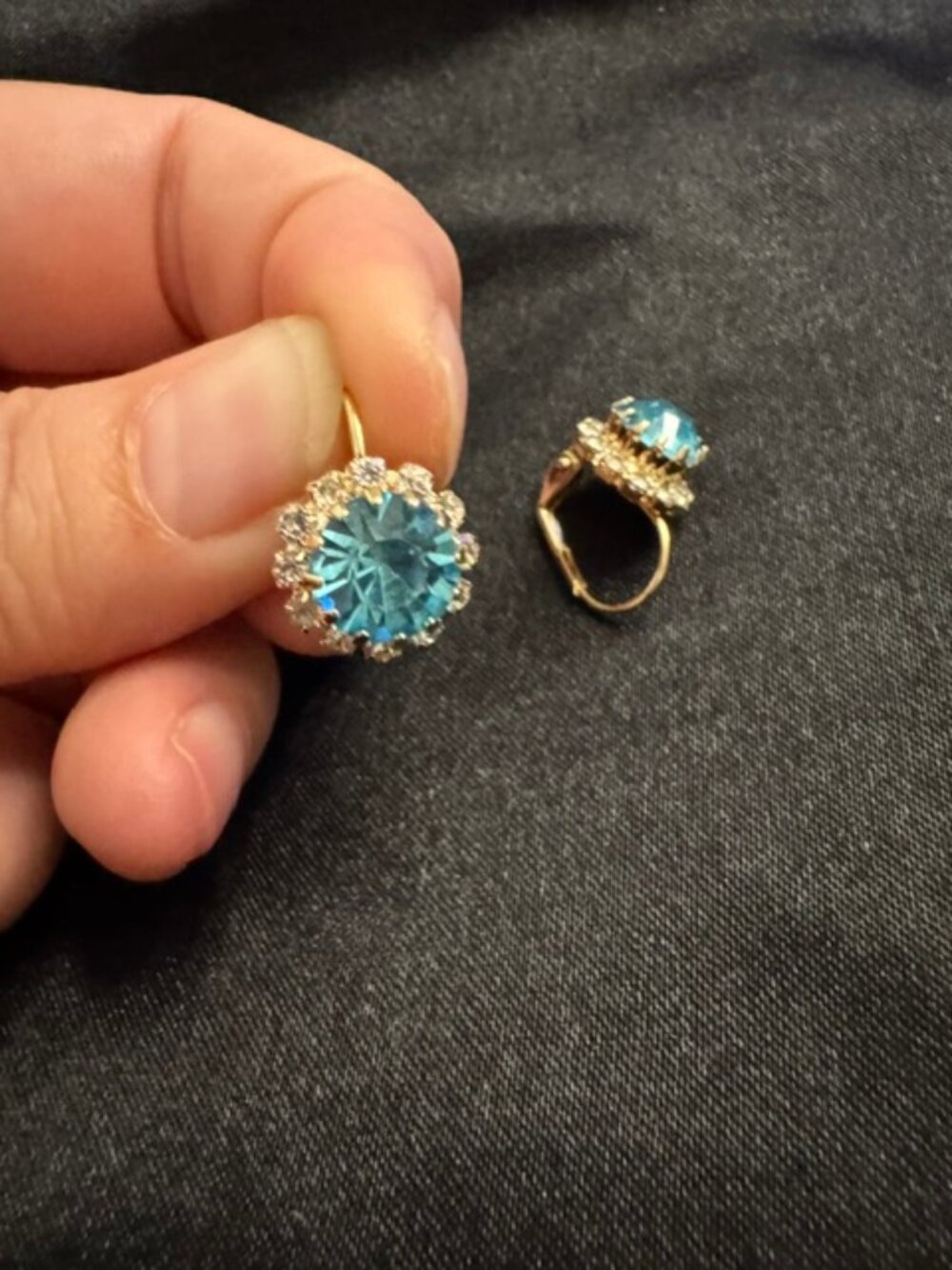 Goldoro Gold Filled Aqua Blue Halo Stud Earrings AAA Cubic Zirconia